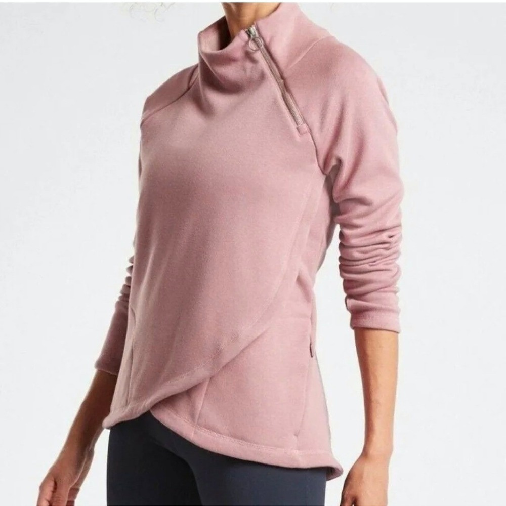 Athleta Cozy Karma Asym Pullover Mauve Pink‎ Fleece Sweatshirt Size S